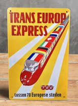 Trans Europ Express - Spoorwegen Reclame Metalen Wandbord NS Tin Sign Poster trein decoratie muurplaat