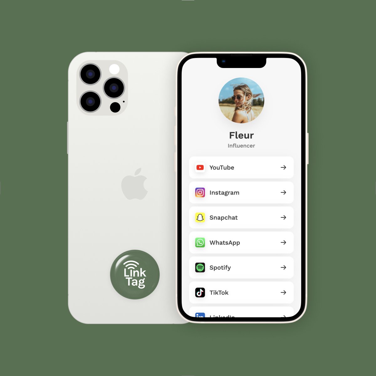 LinkTag Sticker - Donker groen - Digitaal visitekaartje - Deel je social media in één tap - NFC telefoon sticker