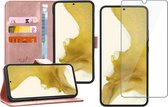 Hoesje geschikt voor Samsung Galaxy S22 Plus - Book Case Leer Wallet Cover Portemonnee Pasjeshouder Hoes Roségoud - Tempered Glass Screenprotector