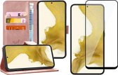 Hoesje geschikt voor Samsung Galaxy S22 Plus - Book Case Leer Wallet Cover Portemonnee Pasjeshouder Hoes Roségoud - Full Tempered Glass Screenprotector