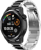Stalen Smartwatch bandje - Geschikt voor Strap-it Huawei GT Runner stalen band - zilver/zwart - Huawei Watch GT Runner - 20mm - Strap-it Horlogeband / Polsband / Armband