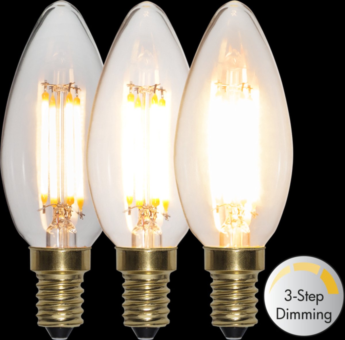 3 standen - Kaarslamp - E14 - 4W - Super Warm Wit