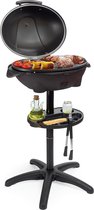 KitchenBrothers Elektrische Barbecue - Tafelbarbecue met Grillplaat - Anti-aanbaklaag - Incl. Plank/Houders - BBQ Grilloppervlak 46,5x33,8cm - 5 Standen tot 300°C - 2400W - Zwart