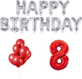 8 jaar Verjaardag Versiering Ballon Pakket Rood & Zilver