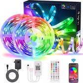 Cindaim Aled Light Ledstrip - bluetooth - 20 m - 2 x 10m waterdicht IP65 RGB 5050 300 - met smart bluetooth-controller en afstandsbediening met 24 knoppen, 12 V, 6 A, adapter voor