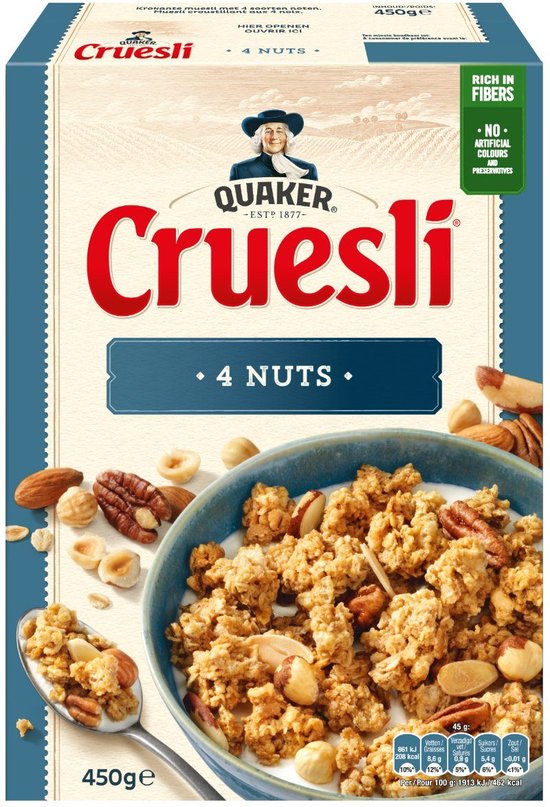 Quaker Cruesli 4 Noten 450 Gram 3 Grote Pakken Ontbijtgranen