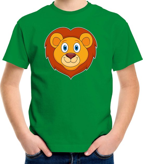 Cartoon leeuw t-shirt groen voor jongens en meisjes - Kinderkleding / dieren t-shirts kinderen 158/164