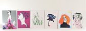 set van 16 vrouwen/bloemen geïllustreerde kunstkaarten