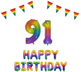 91 jaar Verjaardag Versiering Pakket Regenboog