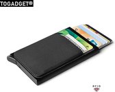 Togadget® - Pasjeshouder - Aluminium - Uitschuifbaar - Unisex Creditcardhouder - Pop-out Pasjeshouder -  RFID en NFC Beveiliging - Zwart