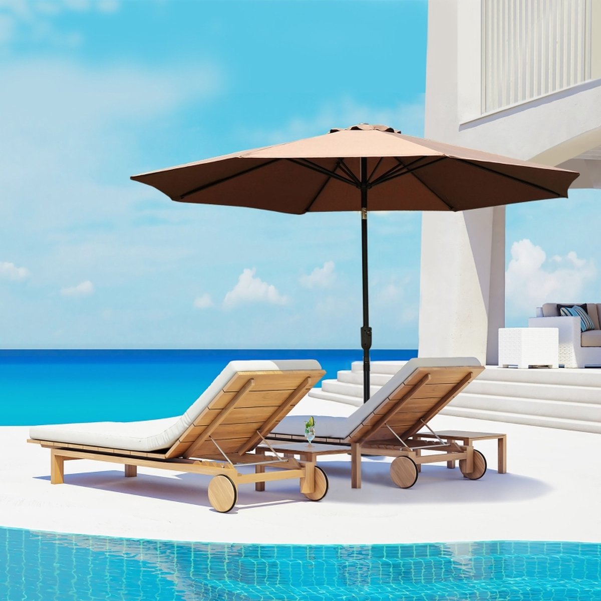 Parasol - Knikparasol - Zonnescherm - Met handslinger - 300 cm - Koffie/Zwart