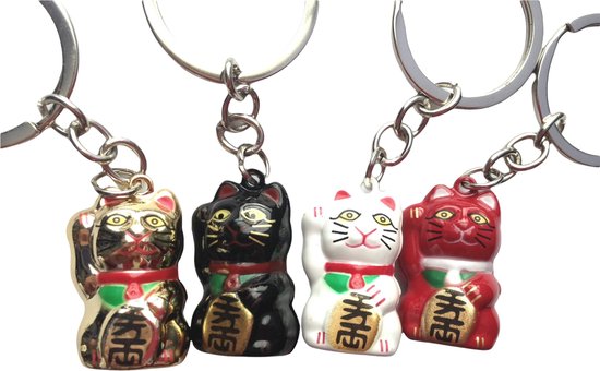 Sleutelhanger Lucky Cat met belletje Wit