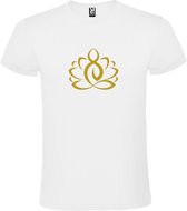 Wit  T shirt met  print van "Lotusbloem met Boeddha " print Goud size XXXXL