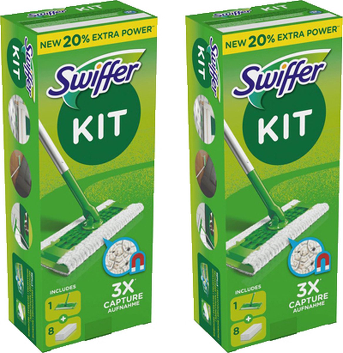 SWIFFER Kit de démarrage balai, lingettes humides/sèches - Seaux