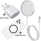 FMF - MagSafe Draadloze Oplader (20W Snellader) – Inclusief Adapter - Metalen Ring - Zwart - PD 20W USB-C - Geschikt Iphone X, 11, 12, 13 - Samsung Qi