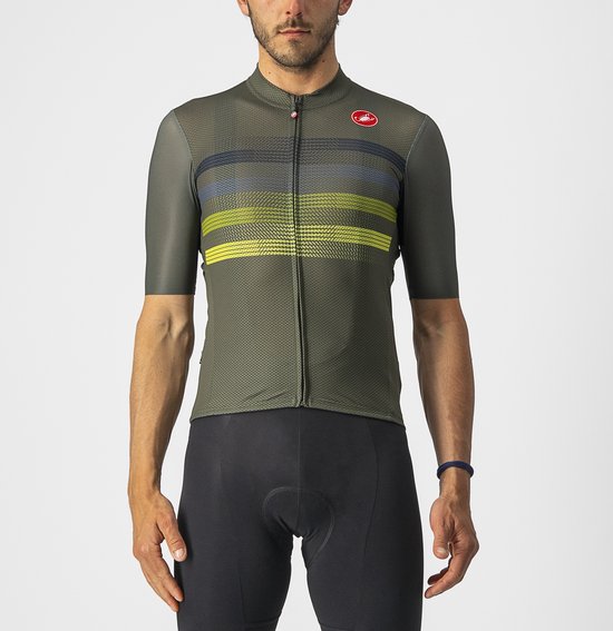 Castelli Fietsshirt Korte Mouwen Heren Groen Geel - ENDURANCE PRO JERSEY MILITARY GREEN BLUE SULPHUR-XL