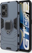 Realme GT Neo2 Hoesje - Mobigear - Armor Ring Serie - Hard Kunststof Backcover - Blauw - Hoesje Geschikt Voor Realme GT Neo2