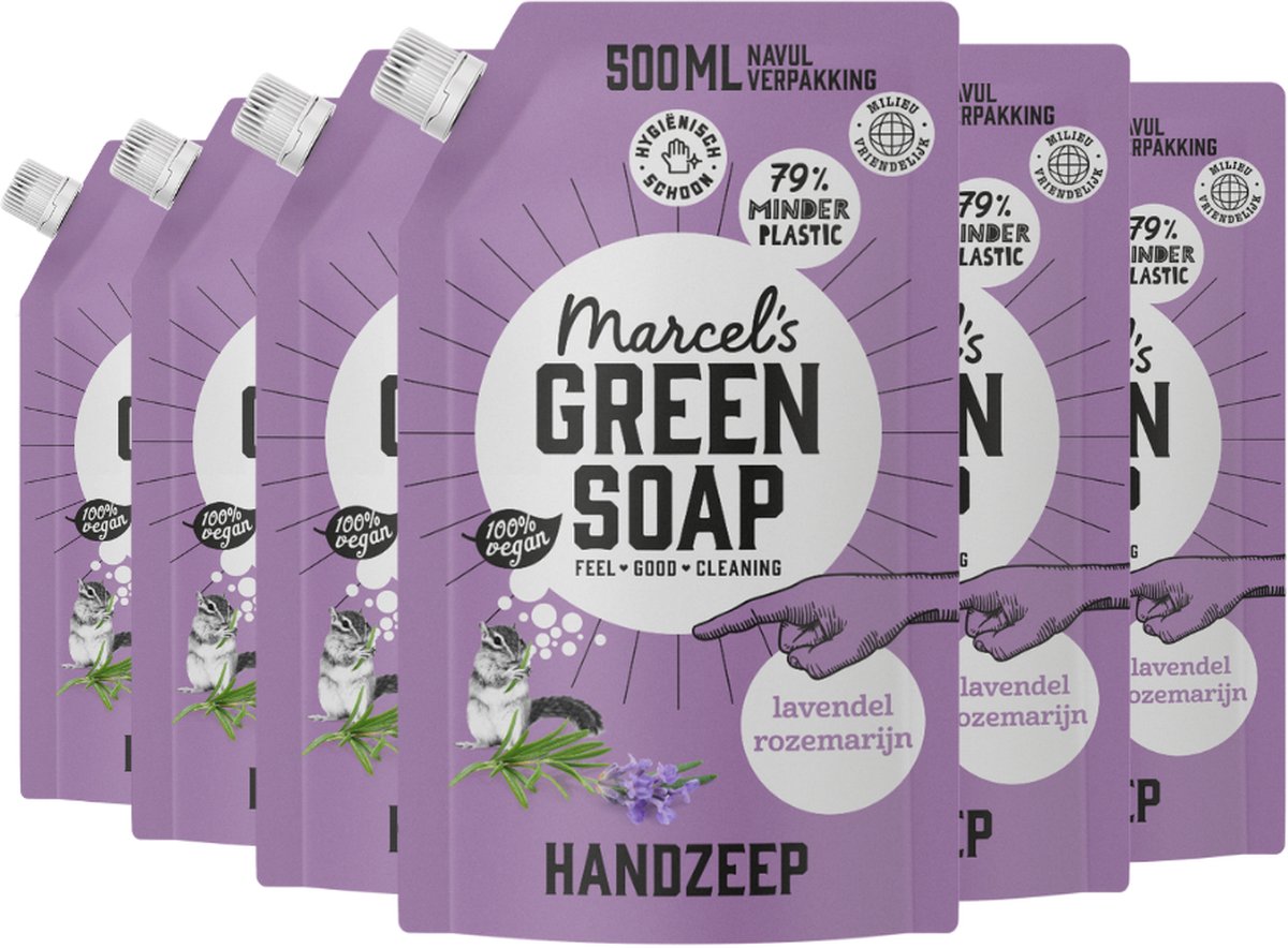 Marcel's Green Soap Handzeep Lavendel & Rosemarijn navulling - 6 x 500 ml