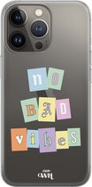 Transparant hoesje voor dames / vrouwen / meisjes - Doorzichtig hoesje geschikt voor iPhone 13 Pro hoesje - Siliconen case beschermhoesje transparant - No Bad Vibes - iPhone Transp