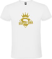 Wit  T shirt met  print van "Super Oma " print Goud size XXL
