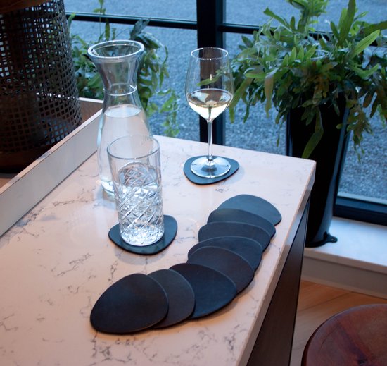 Sous-verres en cuir - Semi-rond - 14 pièces - Sous-verres noirs - Sous-verres en cuir - Sous-verres ronds - Sous-verres pour verres