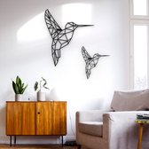 Muurdecoratie woonkamer - Wanddecoratie industrieel - Metaal - Dierenkop - Kolibrie set van 2 - Woonkamer decoratie - 70x60 cm & 35x40 cm - incl. ophangsysteem