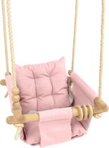 Baby Swing - Baby Schommel Roze - Kinder Schommel - Babyzitje - Schommelstoel Baby - Stof Hout - Inclusief Zachte Kussens - Bevestigingsmaterialen