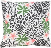 Sierkussenhoes Roze Lotusbloem Tropical Patroon JORRIT - Lichtgroen / Wit - Katoen - 40 x 40 cm - Kussenhoes - Hoes - Kussen