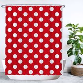 Ulticool Douchegordijn - Rood Wit Polka Dot Stippen - 180 x 200 cm - met 12 Ringen Wit - semi Transparant - anti Schimmel