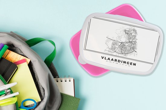 Breadbox Pink - Lunchbox - Breadbox - Plan de la ville - Zwart Wit - Carte - Vlaardingen - Pays- Nederland - Carte - 18x12x6 cm - Enfants - Fille