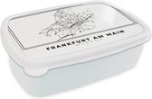 Broodtrommel Wit - Lunchbox - Brooddoos - Duitsland – Frankfurt am Main – Stadskaart – Kaart – Zwart Wit – Plattegrond - 18x12x6 cm - Volwassenen