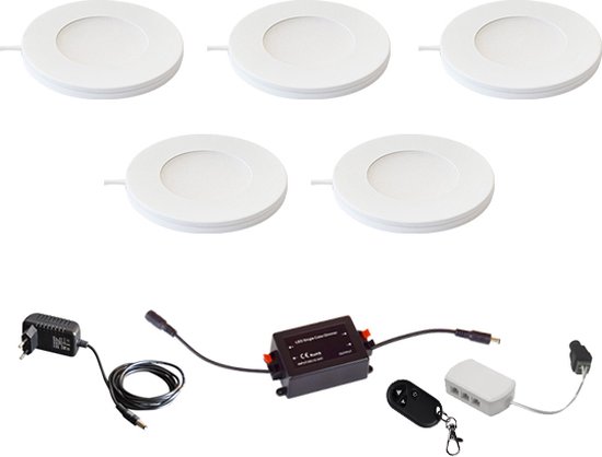 Magnetische in- & opbouw spot set - 5-pack - dimbaar - Plug & Play - warm wit - 2700K - 2,2W - keukenverlichting - kastverlichting - LED Inbouwspot (Ø55mm) - led spot - spotjes