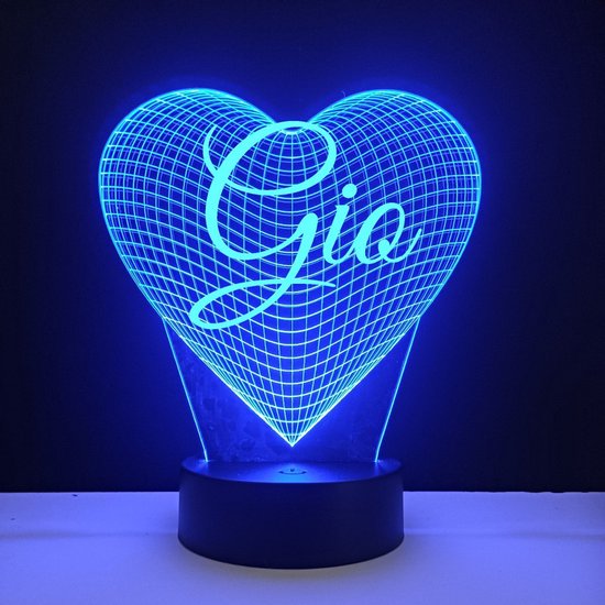 3D LED Lamp - Hart Met Naam - Gio