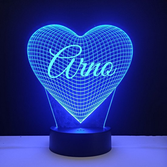 Lampe LED 3D - Coeur Avec Nom - Arno
