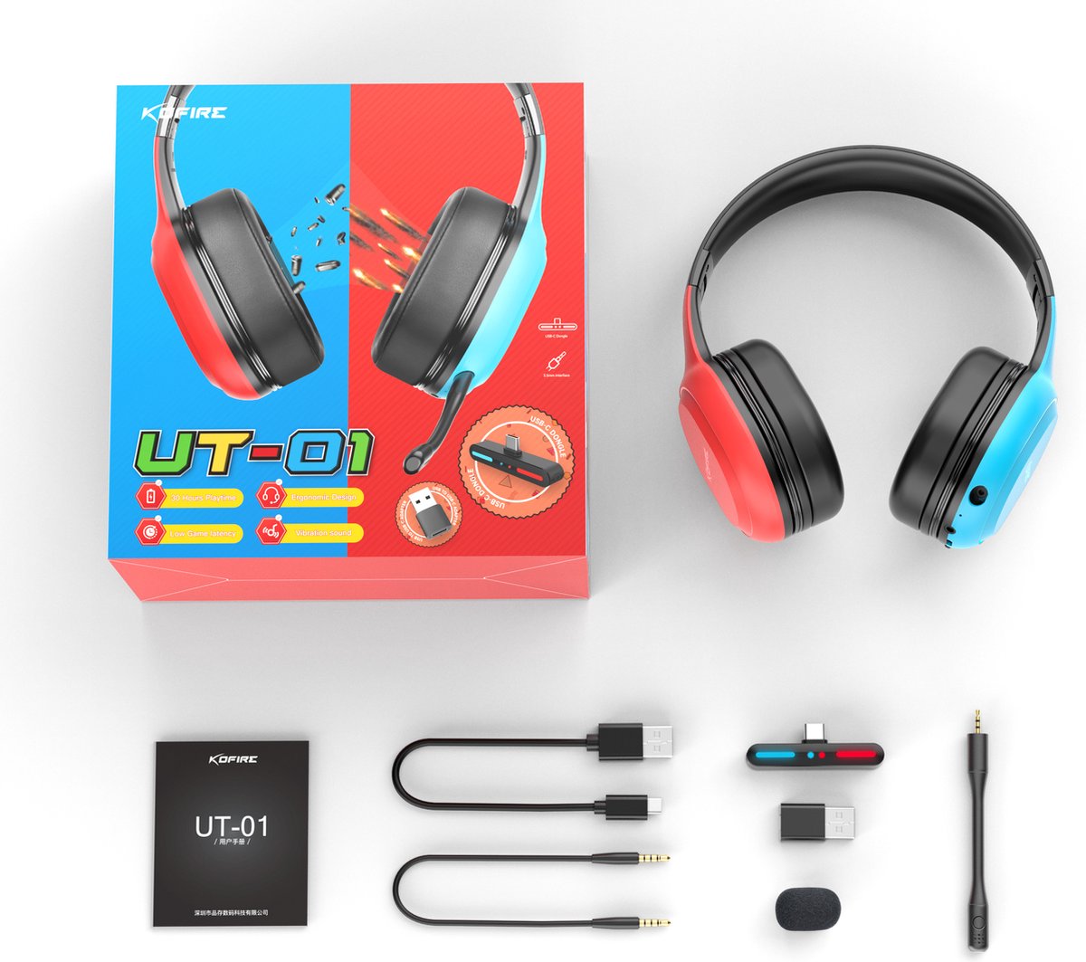 Kofire UT-01 Casque de Gaming sans fil - Latence Ultra faible 2,4