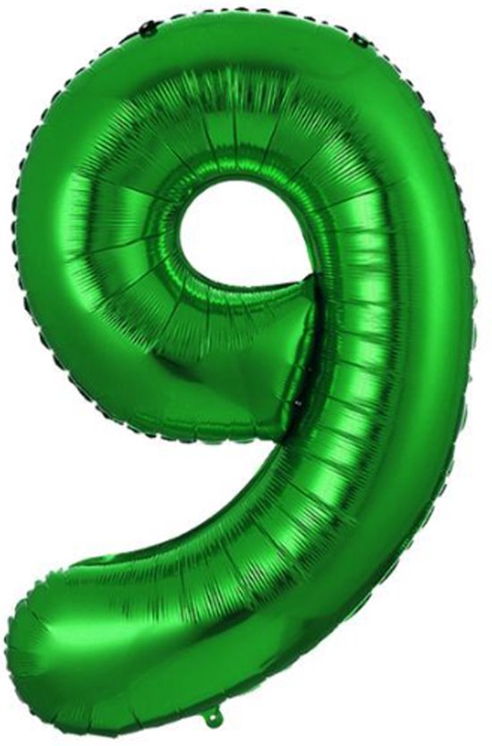 Folie Ballon Cijfer 9 Jaar Groen Verjaardag Versiering Helium Cijfer ballonnen Feest versiering Met Rietje - 86Cm
