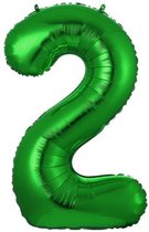 Folie Ballon Cijfer 2 Jaar Groen Verjaardag Versiering Helium Cijfer ballonnen Feest versiering Met Rietje - 86Cm