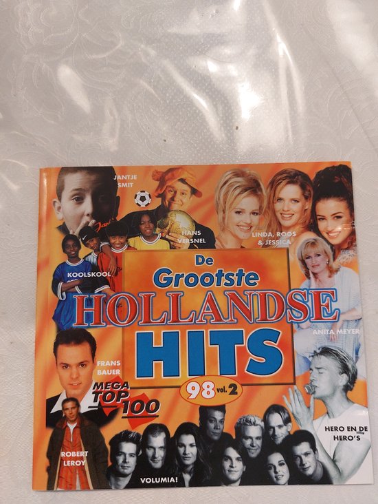 Grootste Hollandse Hits 98 vol. 2 met afbeeldingen van Linda, Roos & Jessica, Jantje Smit, Hans Versnel, Koolskool, Frans Bauer en Robert Leroy.