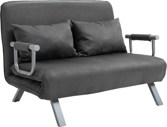 HOMCOM Tweepersoonsbank fauteuil armleuning opklapbed logeerbed chaise longue 3-in-1 grijs 833-042