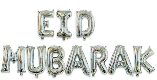 Eid Mubarak Folieballon Zilver - Eid Mubarak - Eid Decoratie - Feest Decoratie - Ramadan Versiering - Offerfeest - Suikerfeest - Zilver - Folieballon - Ballon - Letters