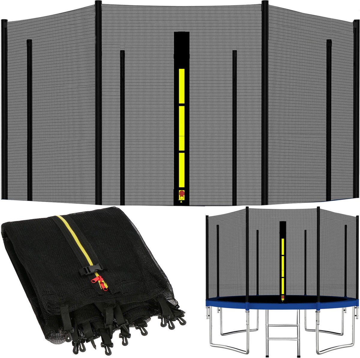 Springos Veiligheidsnet Trampoline | Trampoline Net | Geschikt voor 8 Palen | Ø 366 cm | Zwart van springos