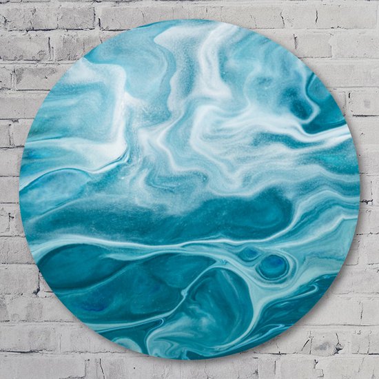 Liquid blue - 80 cm Aluminium Muurcirkel - Figuren en Vormen - Wanddecoratie - Rond Schilderij - Wandcirkel