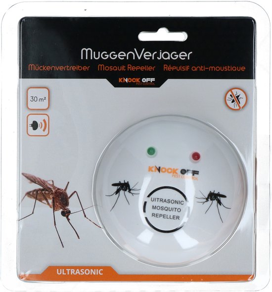 Knock Pest Control - Muggenverjager - Dekking tot 30 m2 Kock Off - Ultrasonische technology - Anti-muggen stekker- Drie signaalstanden - ø 10 cm