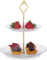 Relaxdays etagere 2 laags - serveerschaal glas - serveerplateau - bonbonschaal - cupcake