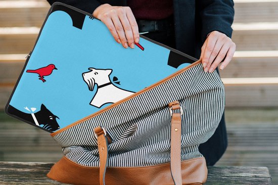 Laptophoes 17 inch - Hond - Vogel - Dieren - Patronen - Kinderen - Laptop sleeve - Binnenmaat 41x28 cm - Zwarte achterkant