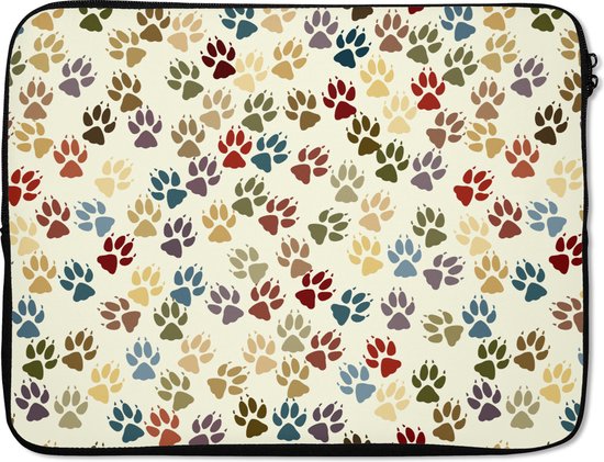 Laptophoes 15.6 inch - Patronen - Hond - Poten - Jongens - Meisjes - Kinderen - Kindje - Laptop sleeve - Binnenmaat 37x26 cm - Zwarte achterkant