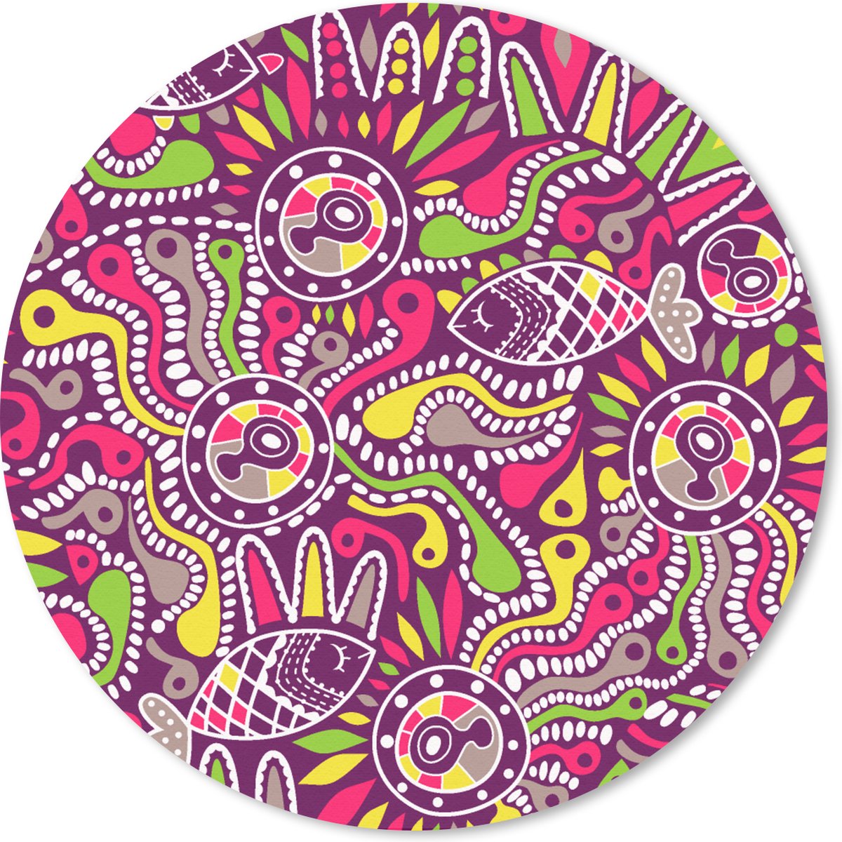 Muismat rond 30x30 cm - Mousepad Vissen - Neon - Regenboog - Patronen - Ronde muismatten