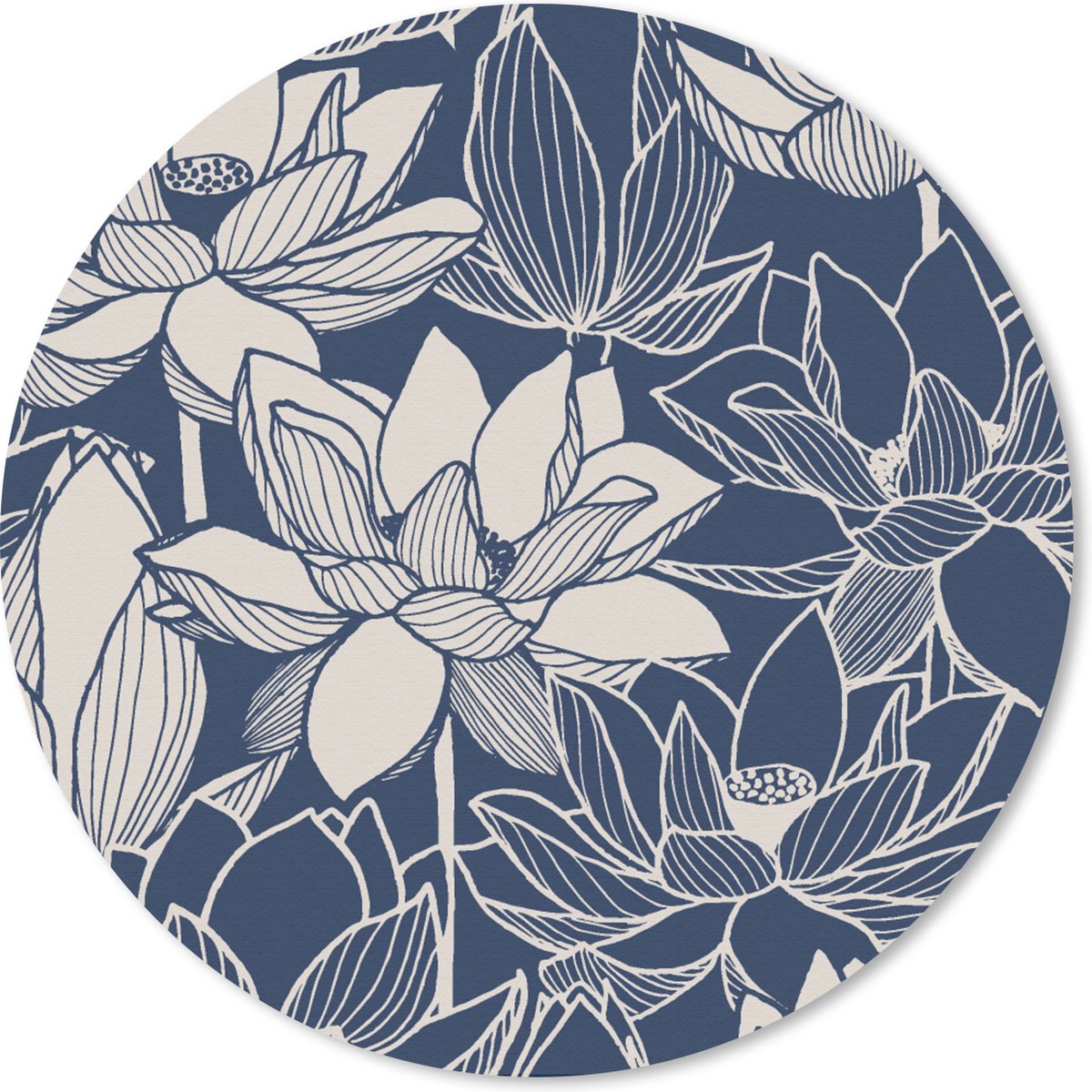 Muismat rond 20x20 cm - Mousepad Lotus - Blauw - Patronen - Ronde muismatten