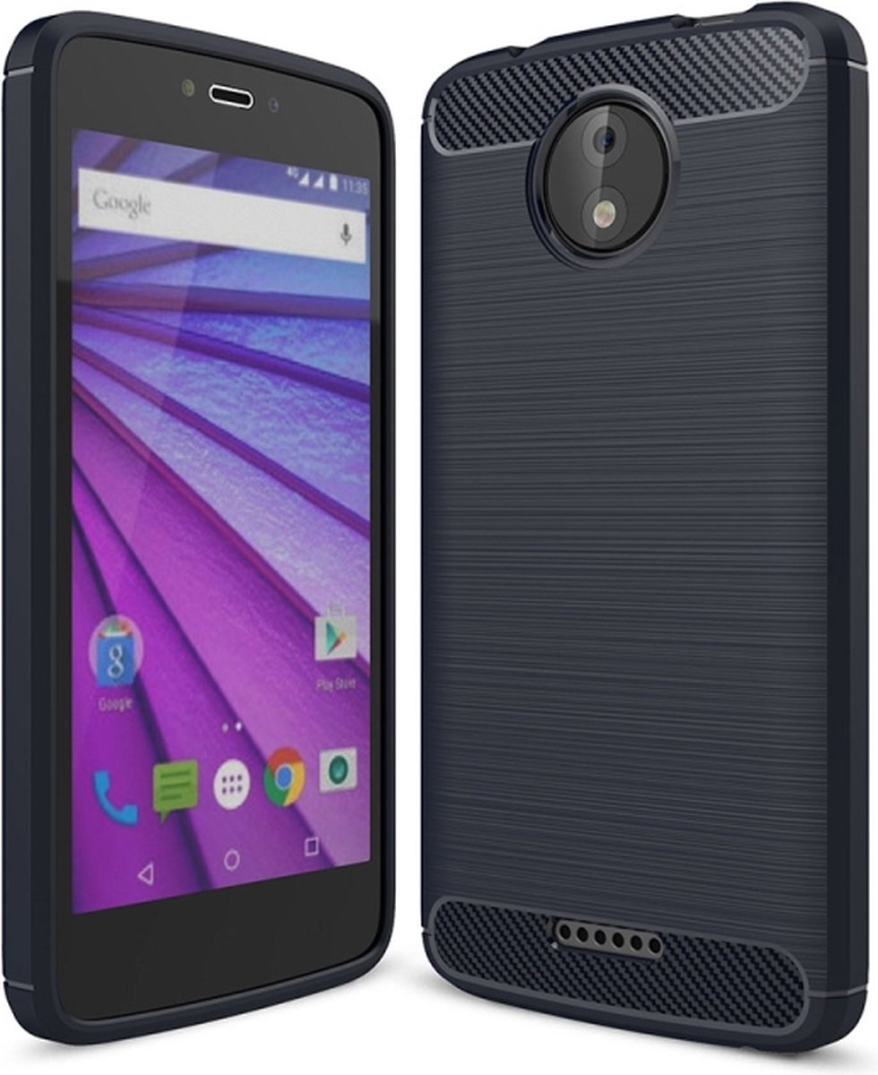 Mobigear Hoesje geschikt voor Motorola Moto C Plus Telefoonhoesje Flexibel TPU | Mobigear Brushed Slim Backcover | Moto C Plus Case | Back Cover - Marineblauw