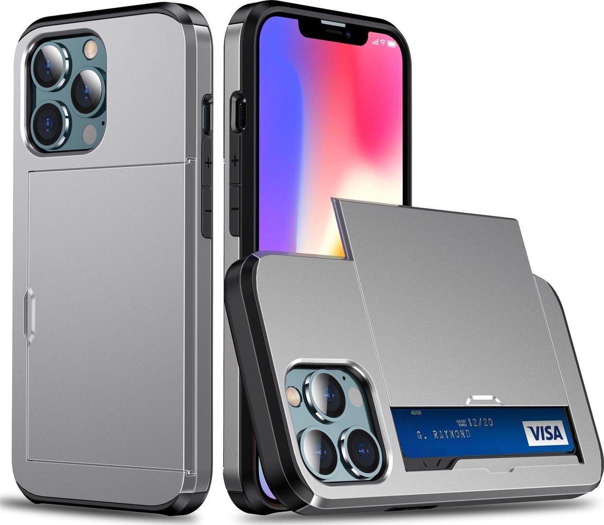 Mobigear Card Telefoonhoesje geschikt voor Apple iPhone 13 Pro Max Hoesje Hardcase Backcover Shockproof met Pasjeshouder - Grijs